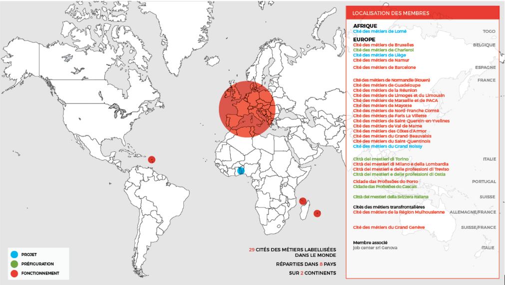 Carte des Cités des métiers dans le monde